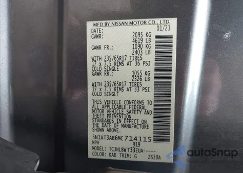 2021 Nissan Rogue S Intelligent Awd from USA, damaged, VIN 5N1AT3AB6MC714115